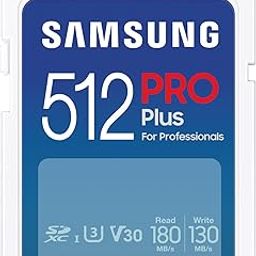 SAMSUNG PRO Plus Full Size 512GB SDXC Memory Card, Up to 180 MB/s Reads/Writes, Full HD & 4K UHD, UHS-I, C10, U3, V30 for DSLR, Mirrorless Cameras, PCs, MB-SD512S/APC-11