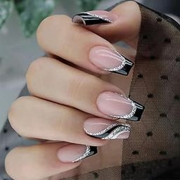 Gloss & Go 24 Reusable Artificial Fake Nail Set| Pink Black Silver Glitter Design Nails| Lightweight & Long Lasting| Easy To Use| Quick Fix For Festivals & Special Occasions-picture-7