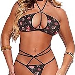 Women Bra Panty Set Sexy See Through Floral Prints Net Coseplay Role Play Beach Wear Exotic Soft Stechable Fabric Bra Panty Honeymoon Lingerie Set (Free Size, Multicolor) Multicolour-image-76