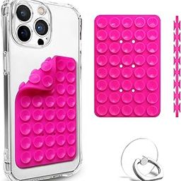 Suction Cup Phone Mount, Double Sided Silicone Suction Phone Case, Phone Sticky Grip for iPhone and Android, Hands-Free Fidget Toy Mirror Shower Phone Holder for Selfies and Videos (Pink)-2