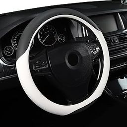 Microfiber Leather 15" Universal Fit Car Steering Wheel Cover, Elastic Nonslip Breathable and Odorless, Grey & White-picture-24