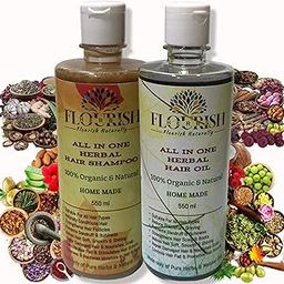 FLOURISH HERBS Combo All-in-One Herbal Hair Shampoo & Oil, 550ML (Pack of 2), 100% Organic, Natural, Chemical Free, Homemade, For All Ages and Hair Types, Daily Use. Benefits: ⁠Naturally Conditions & ⁠Strengthens hair Follicles, Cleanses & Restores Moisture in hair & Scalp, ⁠Repair Damaged hair & Nourishes Scalp, Prevents Dandruff & Itchiness⁠⁠, Controls hair Fall & Stimulates hair Growth, ⁠Reduce Premature Graying, Strengthens Hair Scalp & Roots, Makes hair Soft, Smooth & Shining.-image-55