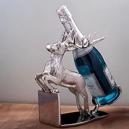 GIBOX Moose Horn Hold Designer Silver Wine Beer Champagne Single Bottle Holder Metal Stand Diwali Christmas Festive Gifts Decorative Home Decor Bar Accessory Antique Wine Rack Dining Tabletop Handmade-image-68