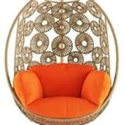 Kridha Creation Genovese Single Seater Hanging Swing with Stand for Balcony, Garden Swing (Golden with Orange Cushion)-image-47