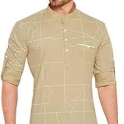 Go Stylish Men's Full Sleeve Slim Fit Printed Kurta with Mandarin Collar-image-5