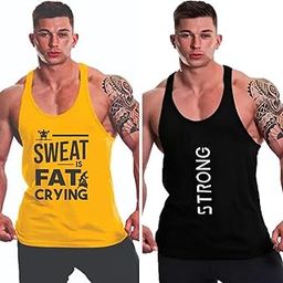 Men's Gym Vest - Sleeveless Shirt for Casual Wear, Gym, and Sports - Breathable and Comfortable, Lightweight, Easy Care | Colour: Black Yellow | Material : Polyester Blend | Size XL | Pack of 2-505-image-90
