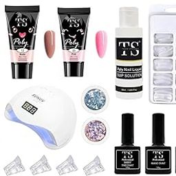 Nail Extention Polygel Kit With UV Lamp- Two Polygel Tubes 30 Ml Slip Solution Dapin Dish 5 Polyclip 2 Glitter Flakes Top Coat Base Coat Matt Coat 100 Polygel Moulds Buffer Polygel Tool With Spatula-image-17