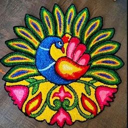Decorative Peacock Rangoli Mat, Handmade Floor Art, Multicolour-image-70