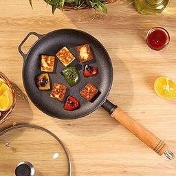 HomeEssentials Cast Iron Frypan - Skillet Pan for Frying/Natural Non Stick Pan/Induction & Gas Base/Pre Seasoned, 100% Toxin Free, Naturally Long Lasting (22cm with Lid)-image-20