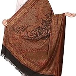 Women's Kashmiri Woolen Shawl, Jacquard palla, Warm and soft, Faux Pashmina-image-3