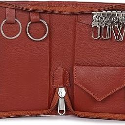 Leather Key Case Wallet Keychain Holder for Men & Women, Bank Locker Pouch With 6 Hooks Zipper Closure (Brown 6inch)(Pack of 1)-30