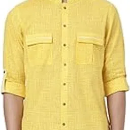 fabindia Men's Cotton Solid Slim Kurta (20074734_Yellow-picture-9