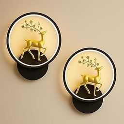 Desidiya Golden Deer Wall Lamp Round LED Wall Light Decor, 3 Color Modes Modern Decorative Wall Mounted Lights for Living Room, Bedroom, Hallway & Home Lighting Décor, Pack of 2-image-99