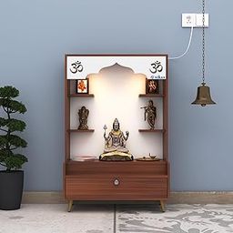 Anikaa Kimbell Engineered Wood LED Light Home Temple Puja Shelf OM Temple Stand Mandir for Home, Office - Walnut (D.I.Y - Do-It-Yourself)-image-112