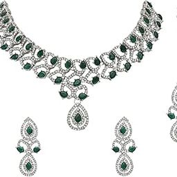 Rose Gold Plated Stylish Design Crystal Diamond Necklace & Earrings Jewellery Set for Women-image-86