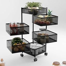 Kuber Industries 5+1 Layer Kitchen Storage Rack | Metal Kitchen Trolley with Wheels | Vegetable Rack for Kitchen | Revolving Vegetable & Fruit Stand for Kitchen | Square Shape - Black-image-12