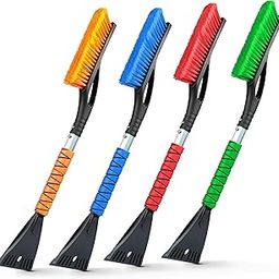 EcoNour Aluminum Car Snow Scraper and Brush (Orange, Red, Green, Blue) | Tough Ice Scraper with Ergonomic Foam Grip Winter Accessory | 4 Pack-image-54