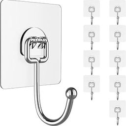 Mclear Wall Hook for Self Adhesive Heavy Duty Wall Hooks PVC Waterproof Rustproof Stainless Steel Big Hooks for Bathroom, Kitchen, Home Towel and Coat Hangers Pack of 10-image-90