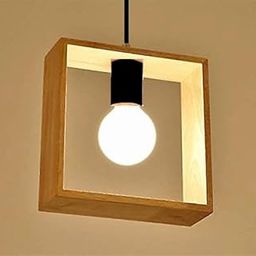 Groeien LED Modern Pendant Light, Creative Geometric, Nordic Wood Frame Pendant Lamp, Lighting Fixtures for Restaurant Dining Room and Cafe Decoration (Square)-image-21