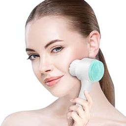 ARUHA Facial Cleansing Brush with Dual Heads, Waterproof, Silicone Bristles, White and Mint Green-image-89