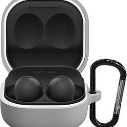 Sounce Portable Silicone Case Cover Scratch-Resistant, Non-Slip Grip, Carabiner Clip Compatible with Keychain for Samsung Galaxy Buds 2 Full Protection Shockproof Case Cover Anti Fall Anti Dust(Grey)-image-66
