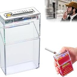 KIDOCA Slim, Portable, Transparent Plastic Cigarette Case with Built-in Flameless LED Lighter, Windproof Cigarette Holder for Smoking, Colorful Light Cigarette Box Case for Men-image-76