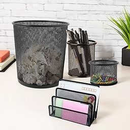 Kuber Industries Set of 4 Office Accessories Items | Mesh Metal Books Diaries Files Holder | Newspaper and Magazine Stand | Mini Dustbin, Paper Clips & Pen Holder Round Cups-2