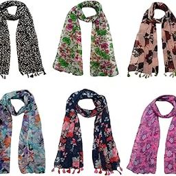 Printed Designer Set of 6 Mullticoloured stoles ; Trendy scarf stoles dupatta for Girls/Ladies/Women (F0182)-9