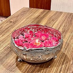 Loopysky 12-Inch Silver-Plated Handcrafted Aluminium Urli Bowl | Decorative Urli for Home, Pooja, Floating Flowers & Candle Décor | Traditional Festive Centerpiece-image-67