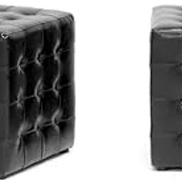 LEGACY OF COMFORT Cantrell Upholstered Ottoman (Set of 2) Ottoman Stool for Living Room Bedroom Footrest Sitting Bench (Black Leather)-image-70