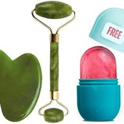 EASYSHOP Jade Roller & Gua Sha Stone Set With Ice Roller - 3-Piece Facial Tool for Massage Therapy-image-56