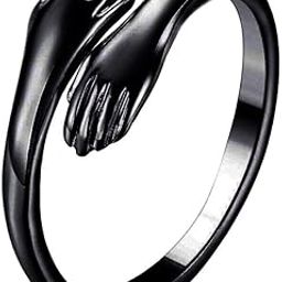 Hug Ring for Women Girls Hugging Hands Open Jewelry Alloy Plated Ring (BLACK)-image-56