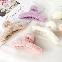4pcs fur claw clips for women Fluffy Faux Hair Clip, Plush Winter Hair Claw Clip hair clutcher Elegant Plush Hair Claw Soft Faux Fleece Fur Curve Large Hair Clutcher Hair Barrette Hair Clip-51