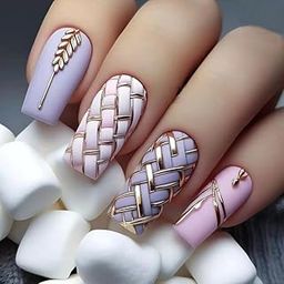 Sunburst Mart 3D Quilted Pattern Nail Art Stickers, Gold and Lavender Design, Leaf Motif, Matte Finish-image-73