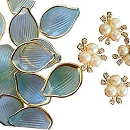 Combo Pack of 32 Green Acrylic Leaves (Sheel) + 4 Pearl Crystal Decorative Flowers-image-59