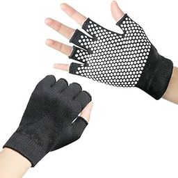 Digital Shoppy 1 Pair Unisex Non-Slip Fitness Gym, Yoga Pilates Balance Warm Workout Fitness Half Finger Hand Protector Gloves (Black)-image-11