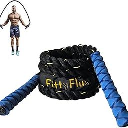 FittyFlux 1.2 Kg Weighted Jump Rope For Fitness- 3Lb Heavy Jump Rope For Men &Women - Gym Training, Home Workout, Total Body Workouts - 3m Long, Polyester (1.2kg, Blue)-23