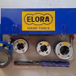 ELORA Ratchet Pipe Threading Die Set Heavy Duty B.S.P.1/2",3/4",1" With 3 Die Head Chaser Fitted in Steel Box (Multicolor).-17