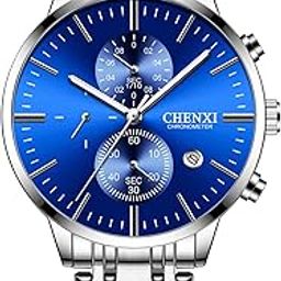 Men's Watches Analog Minimalist Black Dial Watches for Men Business Chronograph Quartz Waterproof Fashion Military Casual Wrist Watches Stainless Steel Strap Date-image-74