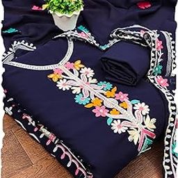 Georgette Sequin & Floral Thread Work Dress Material for Women | Unstitched Suit Set with Dupatta | Multicolor Embroidered Design-picture-1