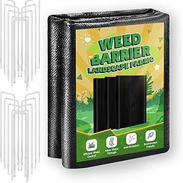 1.3FT x 50FT Weed Barrier Landscape Fabric Heavy Duty, 3.2oz Premium Gardening Weed Control Mat with 10 U-Shaped Securing Pegs, Ground Cover for Garden Beds, Farming, Underlayment, Commercial Driveway-image-22