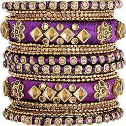 Brass Kundan Chuda Bangles Set Traditional Ethnic Jewellery for Women Girl Navratri Gift (Purple 2.6 inch)-image-2