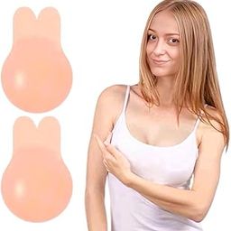 Women Silicone Push Up Invisible Bra Tape Lift Up Strapless Bra Self Adhesive Backless Sticky Rabbit Shape Brest Lift Petals Reusable 1 Pair Brown-38