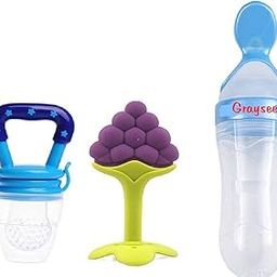 GRAYSEE Silicone Easy Squeezy Baby Food Feeder Spoon Bottle 90ML, Fruit Feeder/Nibbler/Pacifier, Fruit Shape Teether, Soft Pacifier/Feeder, Teether for Baby, Infant (Pack of 3, Type 02)-6