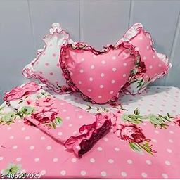 Luxurious Glace Cotton Home Bedding Set | 6 Piece with Frilly Pillowcases and Filled/Frilly Cushions | 6 Piece Bedsheet Set | Complete Bedding Sets-image-87