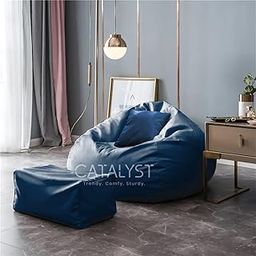 CATALYST - XXXXXXL (6xL) Extra Comfort Beanbag with Pillow & Rectangle Footstool without bean | 2 Years Warranty, Faux Leather Bean Bag Chair, Maximum seating Capacity 6ft, (Only Cover) - (Royal BLUE)-picture-11