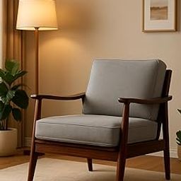 UrbonArts Solid Sheesham Wood Lounge Chair | Mid-Century Accent Chair for Living Room | Wooden Arm Chair with Cushions (Walnut)-30