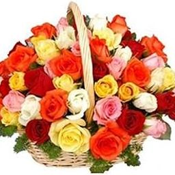 The FloralMart® Special Handle Basket Arrangement of 50 Mix Roses Fresh Flowers with Fillers || Bunch of 50 (Multicolour)-image-21