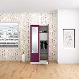 GODREJ INTERIO Almirah Slimline 2-Door Steel Almirah, Cupboard for Clothes (Purple), 1-Year Warranty, 1 Locker, 4 Shelves and Star Design Mirror-12