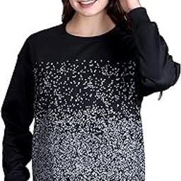 Women's Fleece Printed Round Neck Full Sleeves Sweatshirt with Elegant Design | Stylish Comfortable Sweatshirt for Casual Outings, Winters (WOB980-Black)-picture-23